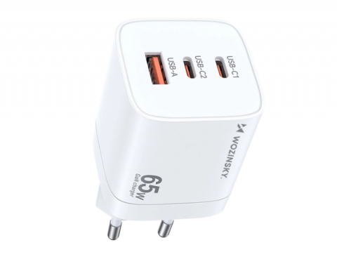 Tinklo įkroviklis 220V USB + 2xUSB C 65W baltas (white) Wozinsky CGWCW